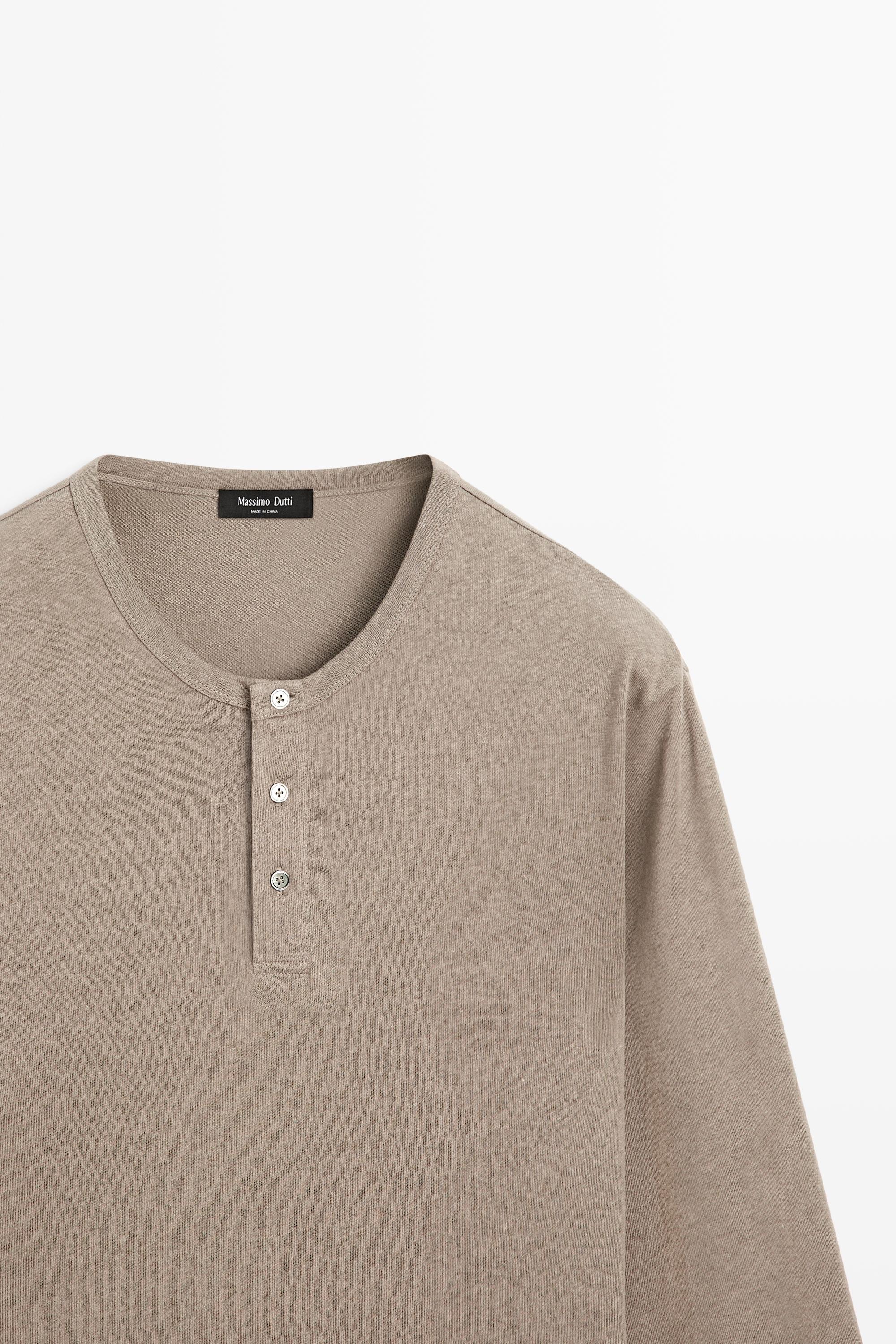 Long sleeve henley neck T-shirt